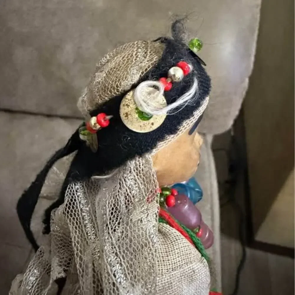 Vintage Handmade Folk Art Ethnic Costume Doll – Traditional Beaded Dress